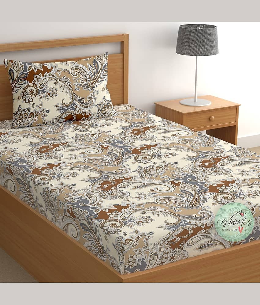 CG HOMES Cotton 1 Single Bedsheet with 1 Pillow Cover ( Multicolor )