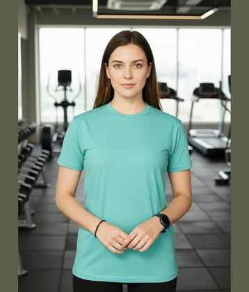 ANAND. Women Lycra Solid Regular Fit Round Neck T-Shirt ( Light Blue )