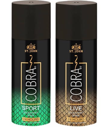 ST.JOHN Cobra Long-Lasting Cool & Sport 150ml Each Deodorant Spray for Men (300ml) Pack of 2
