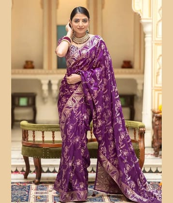 YUG ART Banarasi Silk Embellished Saree With Unstitched Blouse Piece ( Rama )