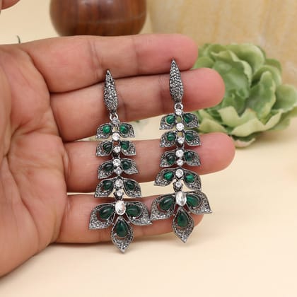 Green Color Fashion Earrings-Default Title / Green / Alloy With Good Quality Black Silver Plated