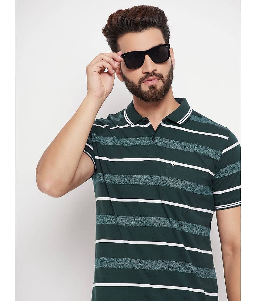 UNIBERRY Pack of 1 Cotton Blend Regular Fit Striped Half Sleeves Men's Polo T Shirt ( Teal Blue )