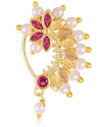 Vivastri Premium Nath Collection Nosepin With Beautiful & Luxurious Pearl Studded Maharashtraian Multi Coloured Nath For Women & Girls-VIVA1145NTH-Press-Multi - Multi Color