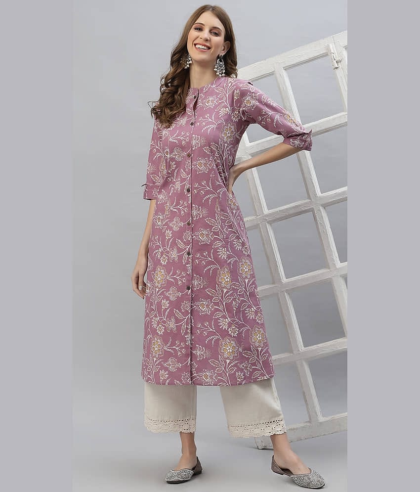 Stylum Rayon Printed Front Slit Women's Kurti - Mauve ( Pack of 1 )