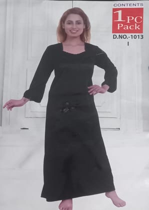 Satin Plain Night Gown Longsleeve Fancy