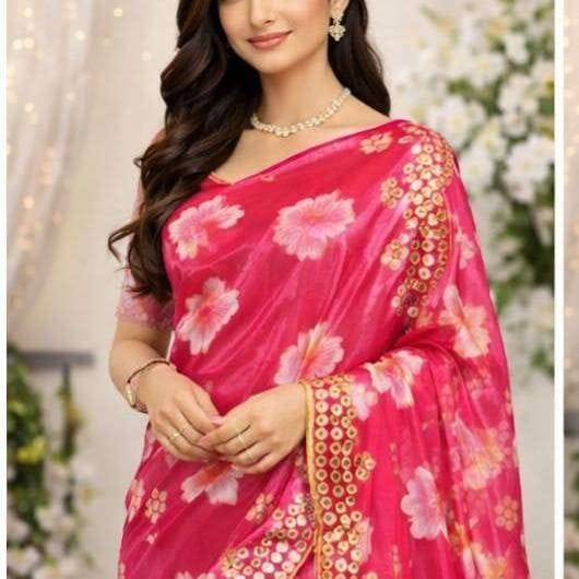 Premium Pink Chinon Saree for Festive Occasions Lightweight