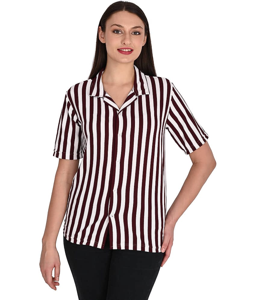 wanquila Women Striped Cotton Shirt ( Maroon )