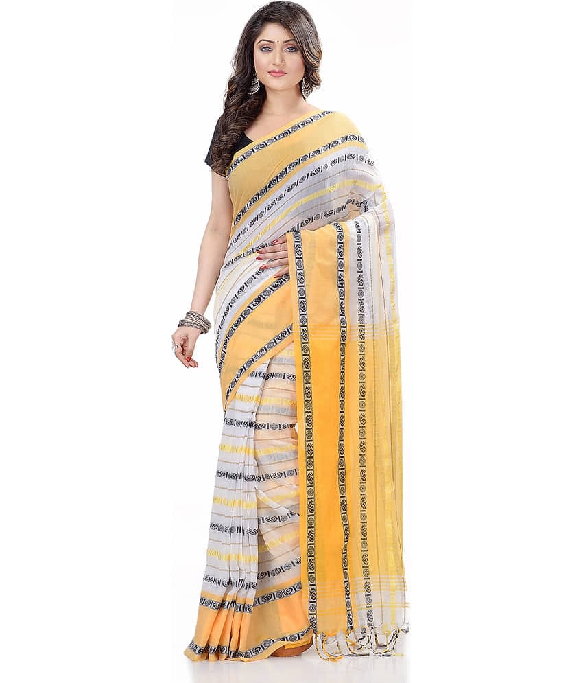 Desh Bidesh Cotton Self Design Saree With Unstitched Blouse Piece ( Yellow )