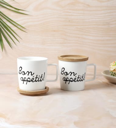 NATURALLYOUR Ceramic Wares - Porcelain Coffee Mug+Bamboo LID (Set of 2)