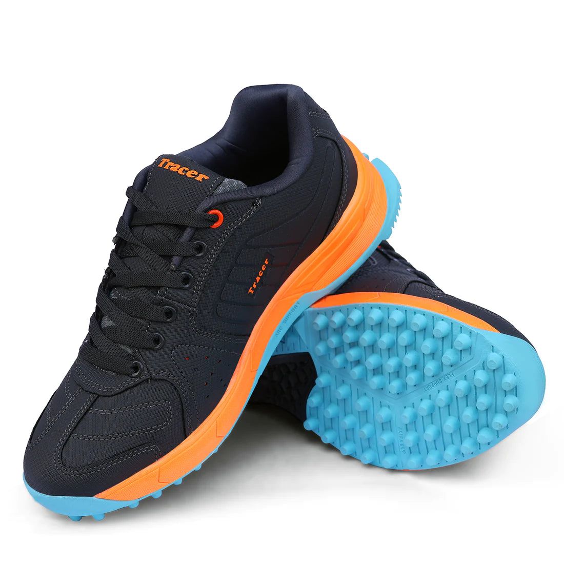 Tracer T-Spinner 193 Rubber Studs Cricket Shoes - Grey/Orange-6