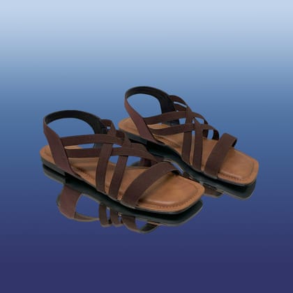 Brown Criss-Cross Flat Sandals-Brown / 36