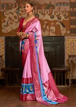 Lotus Pink Printed Banarasi Patola Silk Saree