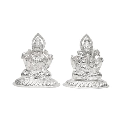 Pure Silver Lakshmi Ganesh Idol Set with Prabhavali | 925 Hallmarked Laxmi Ganesha Murti for Puja, Diwali Gift, Home Temple Décor
