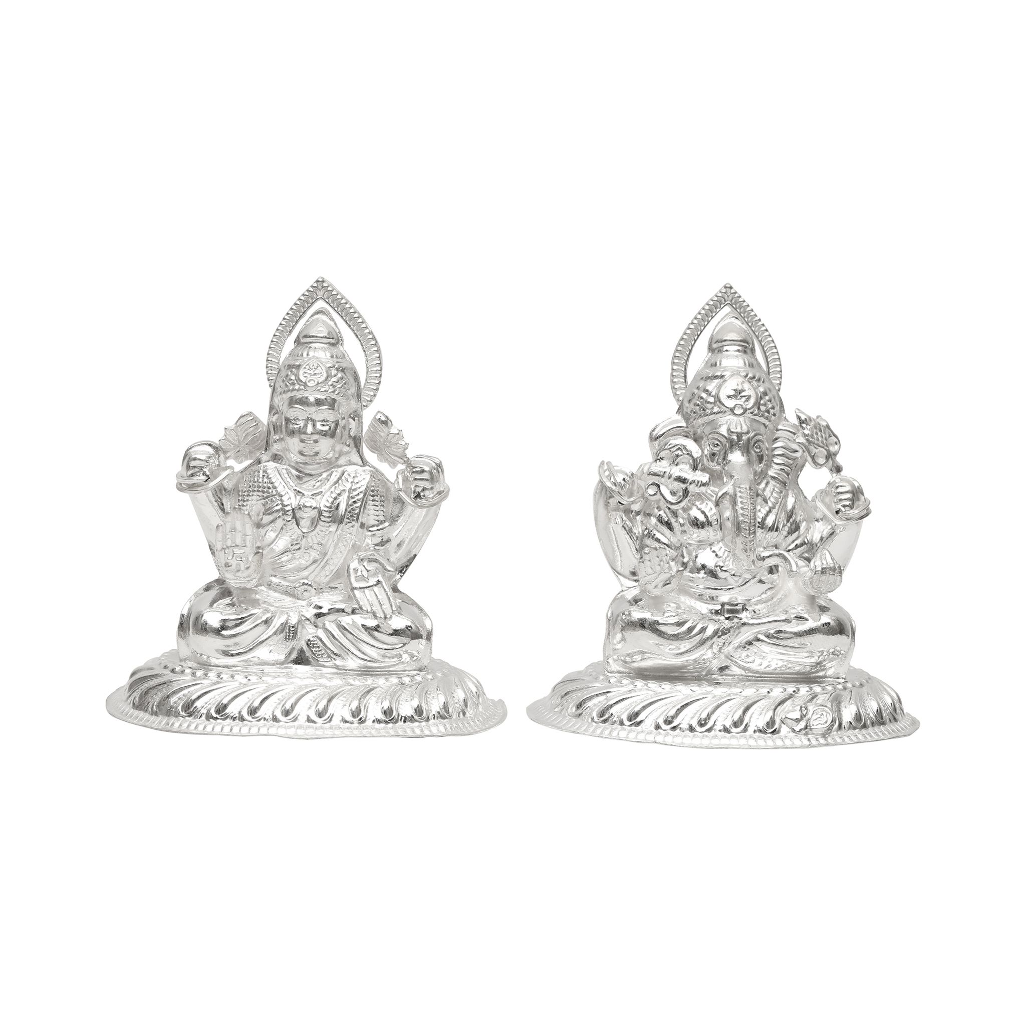 Pure Silver Lakshmi Ganesh Idol Set with Prabhavali | 925 Hallmarked Laxmi Ganesha Murti for Puja, Diwali Gift, Home Temple Décor