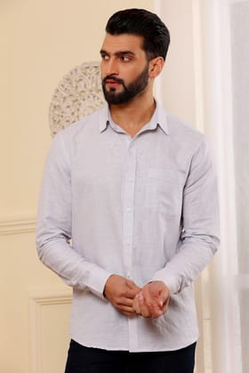 Light Pin Stripes White Pure Linen Sirt (Size - S) by BLUE EAGLE