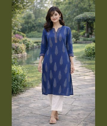 Rajnandini Women Cotton Printed Straight Kurti ( Blue )