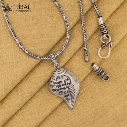 925 Sterling silver lord Krishna mantra Sankha pendant tribal ethnic jewelry nsp1066-Only Pendant