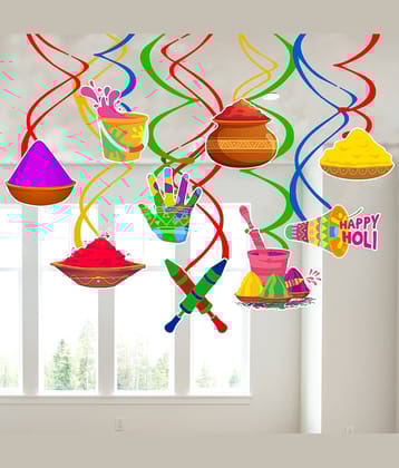 Zyozi ® Happy Holi Decoration Swirls Hangings, Holi Festival Hanging Swirls, Happy Spring Indian Color Festival - Holi Decoration Items (Pack Of 9)