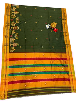 Elegant Karnataka Traditional Green Saree with Intricate Patterns, Vibrant Colors, and Traditional Motifs - Includes Matching Blouse, Perfect for Festive Occasions and Cultural Events