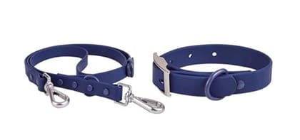 Blingpets Anti-Break Free Traction Dog Leash & Collar Matching Set, Ultralight, Strong,Durable & Stylish Combo, Water Proof & Easy-to-Clean with Adjustable Sturdy Buckles (Medium, Blue)