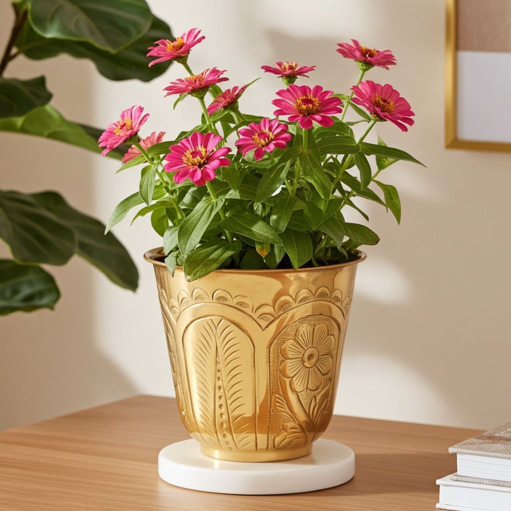 Brass Home Decorative Planter � Golden Metal Gamla, Height : 9 Inch (FMAS655 E)