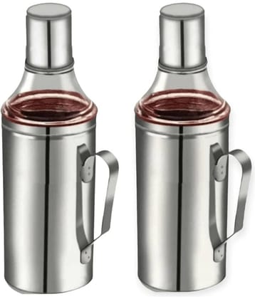 ATROCK Oil Dispenser 1litre Steel Silver Oil Container ( Set of 2 )