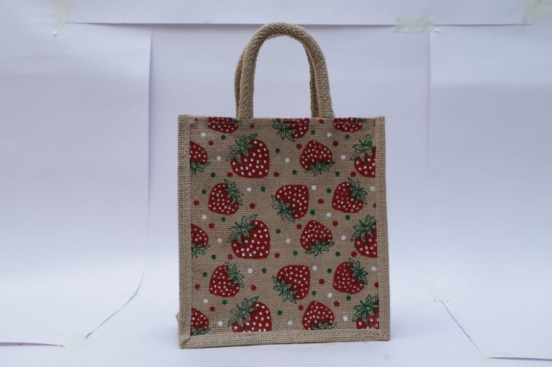 Strawberry Print Jute Bag