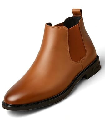 WUGO:: Latest Fabulous Men Solid Faux Leather Tan Chelsea Boots | Stylish Slip-On Casual Boots For Men's & Boys (Free Home Delivery)