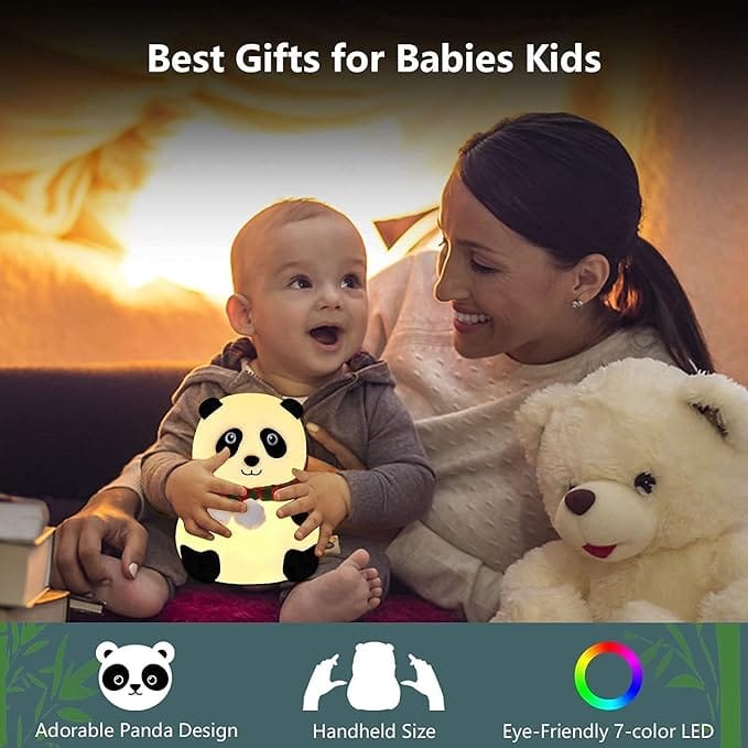 Rechargeable Silicone Panda Night Light for Kids | 7-Color LED Changing Lamp | Adorable Room Decor & Gift for Toddlers, Teens, & Valentines Day Present | Soft BPA-Free Nightlight | Panda Lamp