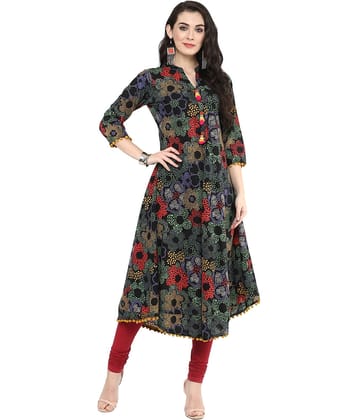 Yash Gallery Pack of 1 Cotton Printed Asymmetrical Women's Kurti - ( Multicolor )