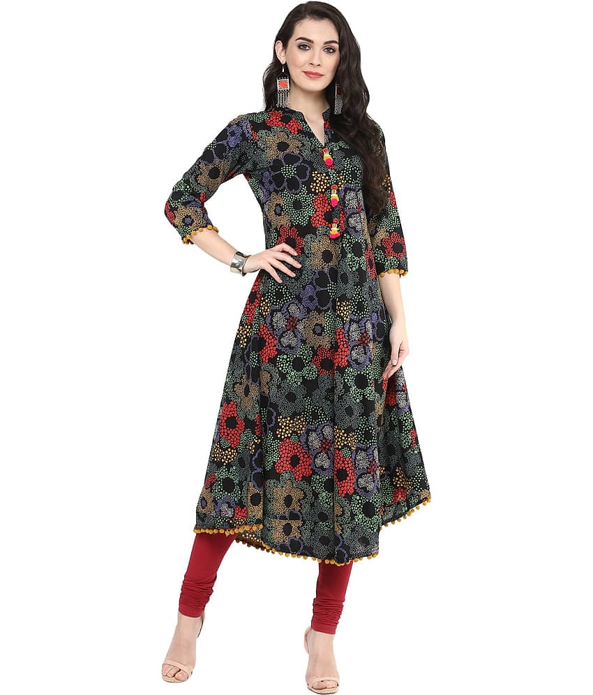 Yash Gallery Pack of 1 Cotton Printed Asymmetrical Women's Kurti - ( Multicolor )