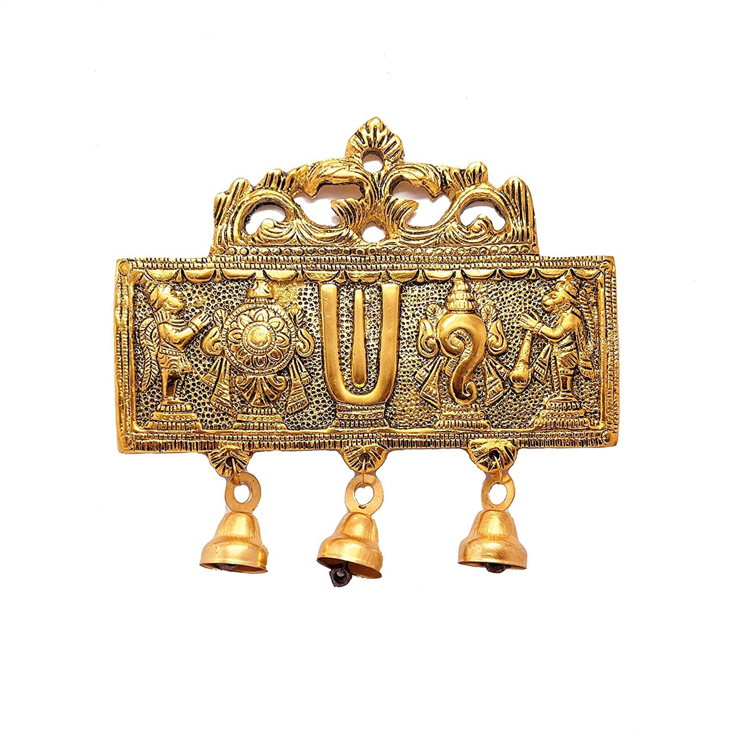 DreamKraft Wall Hanging Tirupati Balaji Symbol Shankh Chakra Tilak with Hanumanji and Garud Statue Gold Plating