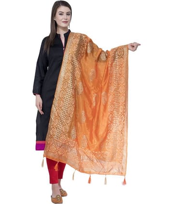 A R Silk Orange Silk Block printed Dupatta