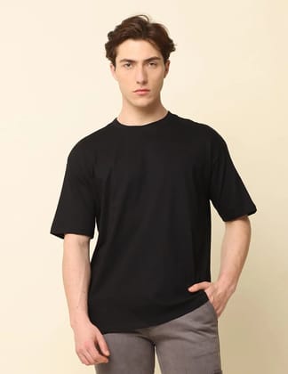 Men Black Solid Oversized T-Shirt-Black / S