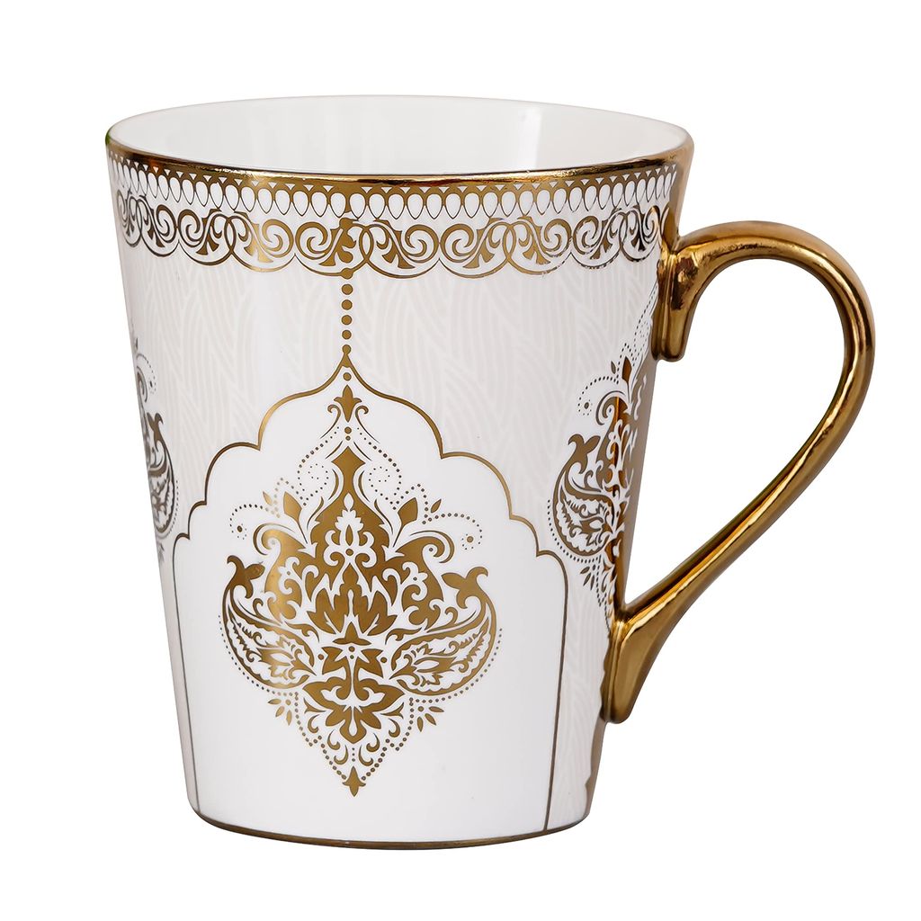 Femora Heritage Gold Coffee Mug Milk Mug - 330 ML, Set of 3 (Not Microwave Safe)