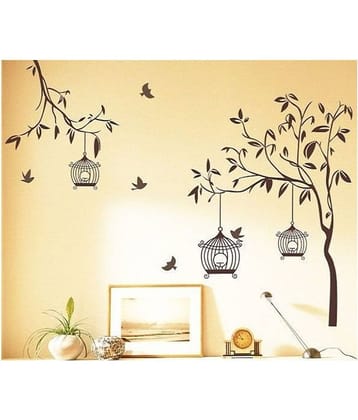 Asmi Collection Tree Birds and Cage Nature Sticker ( 110 x 140 cms )