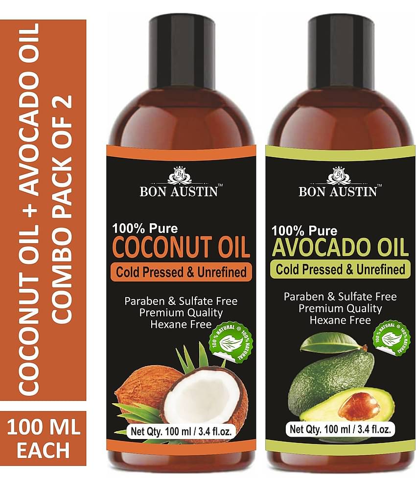 Bon Austin Premium Coconut Oil & Avocado Oil - Cold Pressed & Unrefined Combo pack of 2 bottles of 100 ml(200 ml)