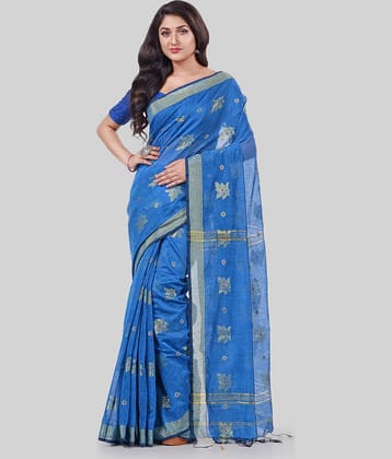 Desh Bidesh Cotton Blend Printed Saree With Unstitched Blouse Piece ( Blue )