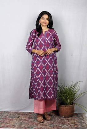 Rivaaj Ethnic Juhi Kurta (M) | Purple Ikkat Handwoven Cotton Straight Fit | Office Wear Ethnic Top | Comfortable Traditional Womens Wear Rivaaj Ethnic Juhi Kurta (M) | Purple Ikkat Handwoven Cotton Straight Fit | Office Wear Ethnic Top | Comfortable Traditional Womens Wear