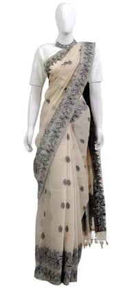 Odisha Handloom Cotton Saree Charcoal Lily Border Buti