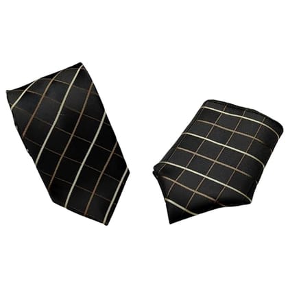 VOICI Mens Necktie Set with Pocket Square gift set Business Wedding Party Work free size Brown Golden color - Black