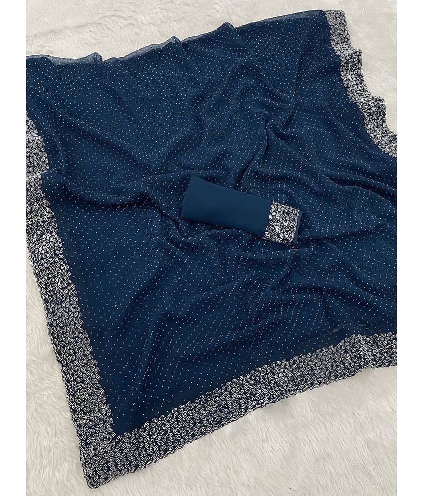 Gullak Georgette Embellished Saree With Unstitched Blouse Piece ( Blue )