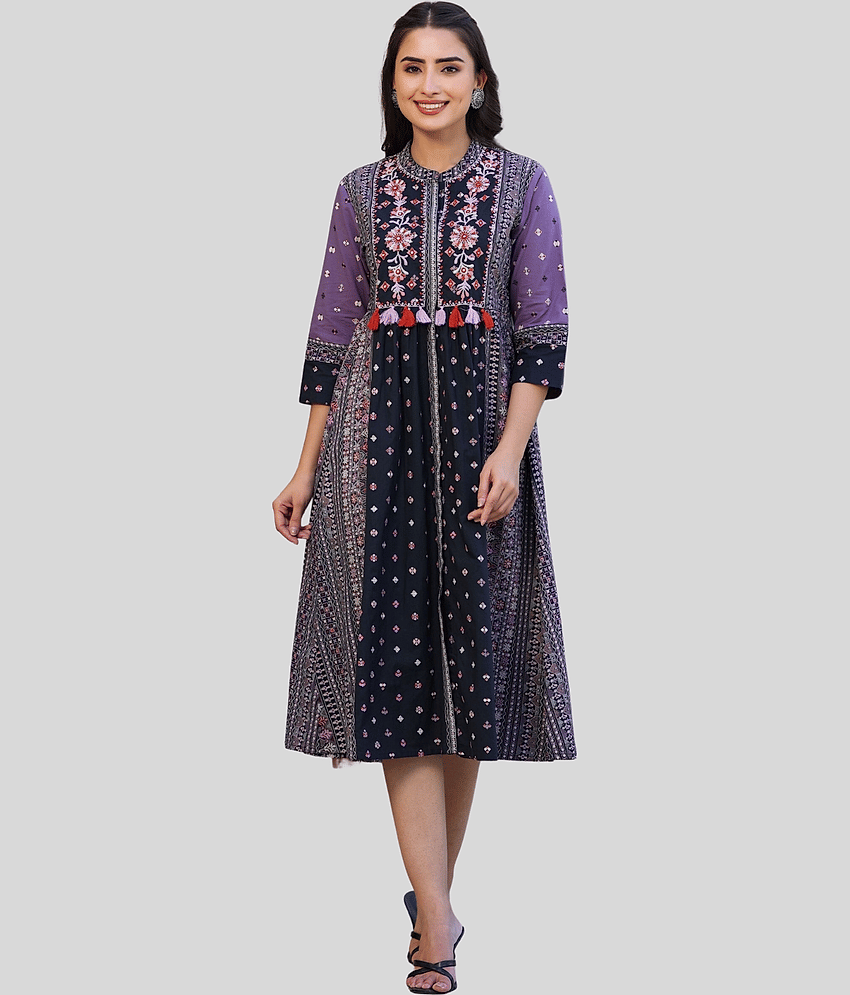 Juniper - Lavender Cotton Blend Women's Fit & Flare Dress ( Pack of 1 )