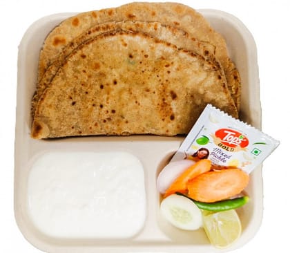 Jowar aloo parantha (2) + dahi + pickle