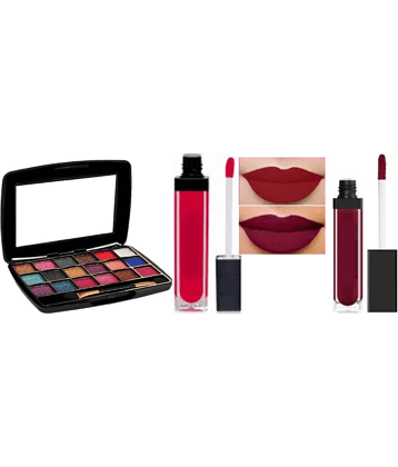 swenky 18color shimmer eyeshadow with long-lasting liquid lipstick red & maroon (Pack of 3)