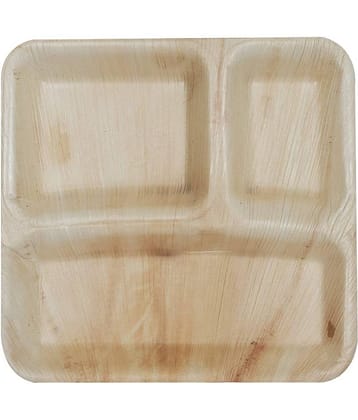 Agri Club Areca Leaves 9x10 Square 3 Partation Disposable Plates (Set of 25)