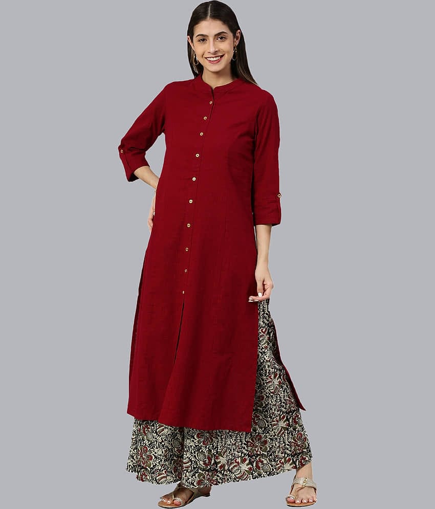 Yash Gallery - Maroon Straight Cotton Women's Stitched Salwar Suit ( Pack of 1 )