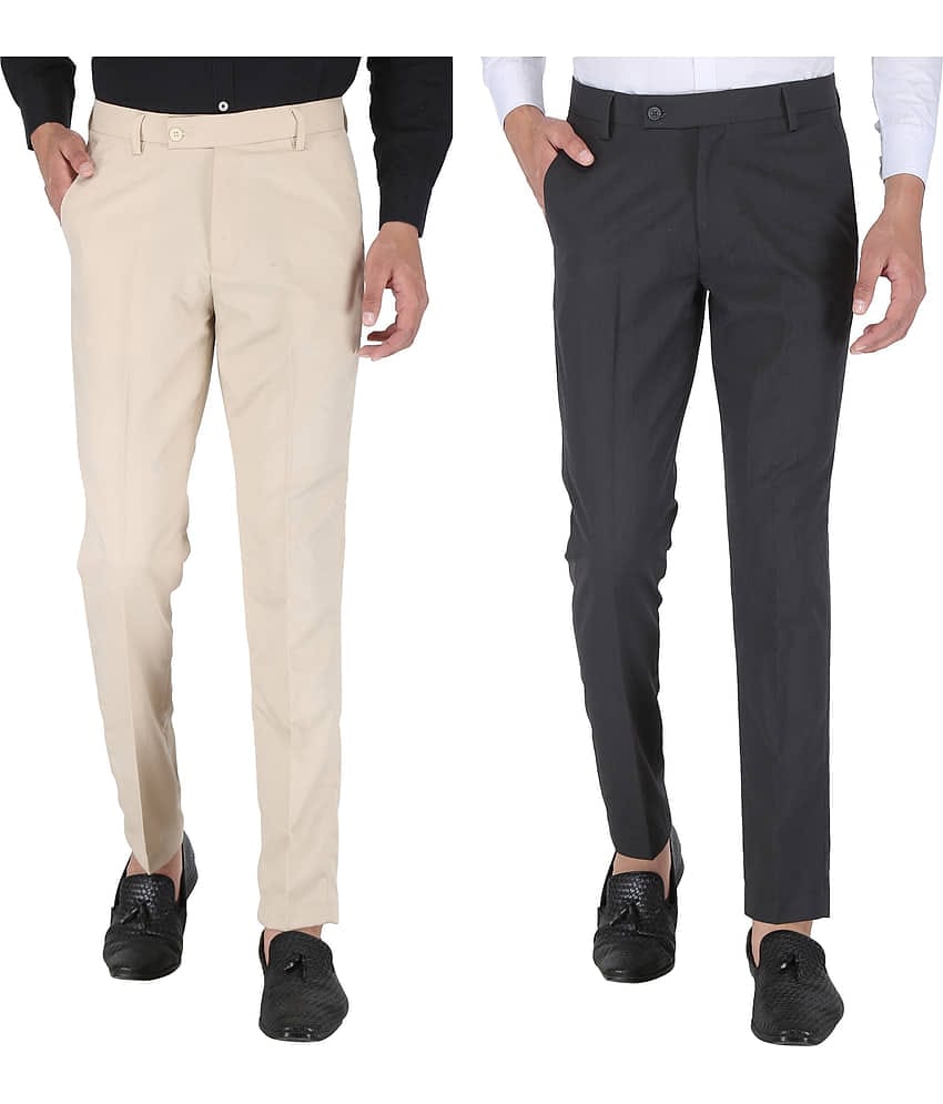 Playerz - Multicolor Polycotton Slim - Fit Men's Formal Pants ( Pack of 2 )