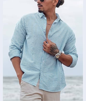 Eyebogler Cotton Blend Regular Fit Striped Full Sleeves Men's Casual Shirt - Blue ( Pack of 1 )