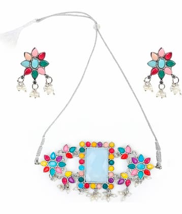 Sunhari Jewels - Multi Color Brass Necklace Set ( Pack of 1 )